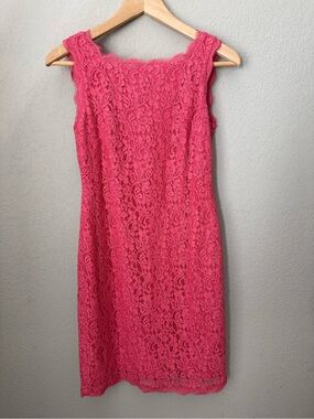Adrianna Papell Hot Pink Lace Midi Sheath Dress